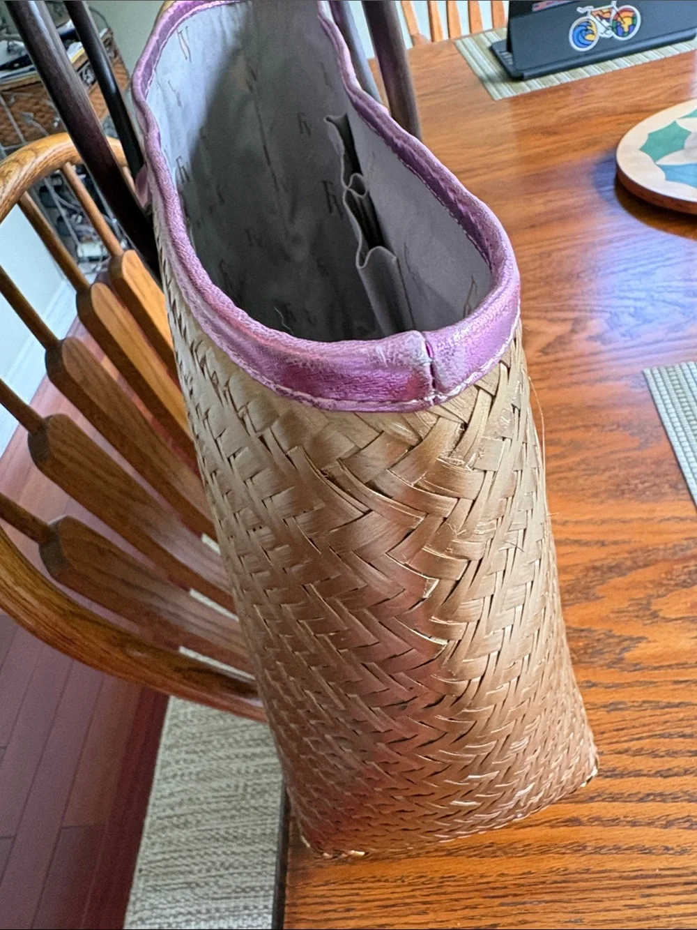 Frances Valentine Large Straw Shoppers Tote with Pink Metallic Trim